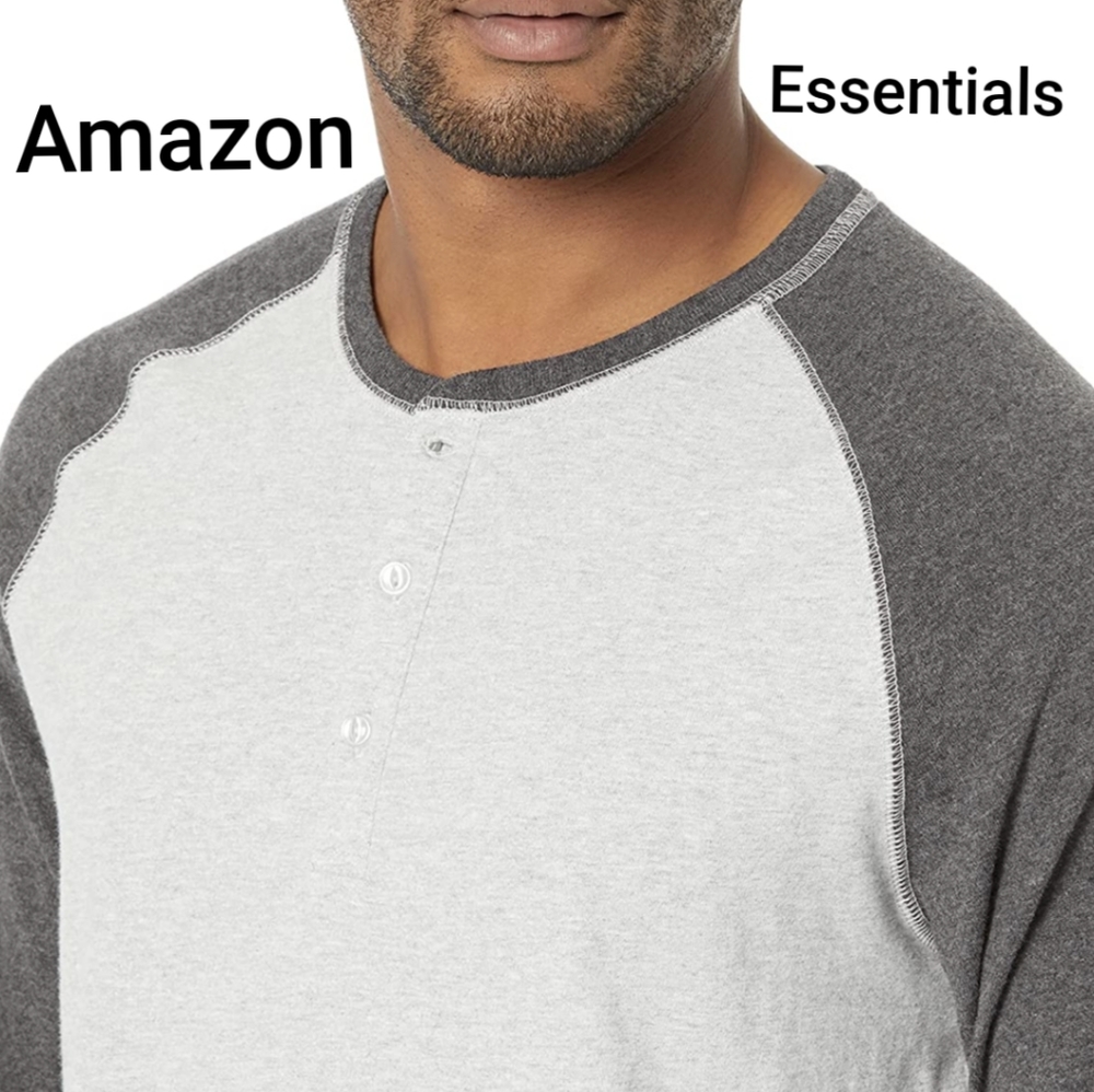 Amazon essentials Henley, (Grey) Medium